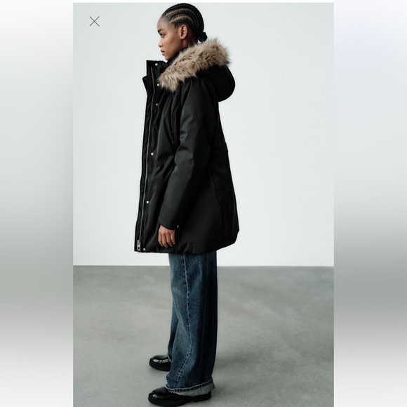 ZARA WATER AND WIND PROTECTION PARKA XS BLACK FUR WINTER COAT JACKET 1255/777 - Picture 5 of 17